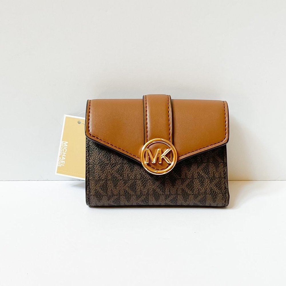 Michael Kors Carmen Medium Flap Bifold Wallet MK Brown